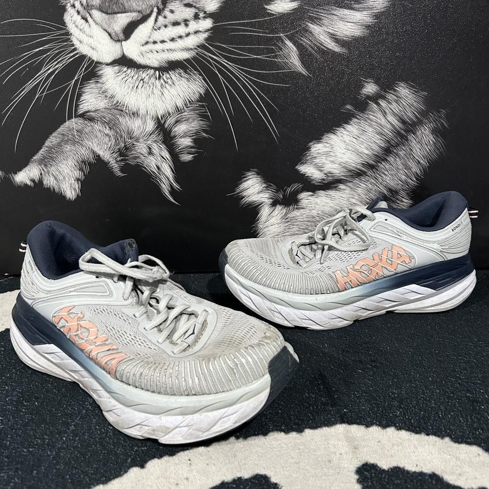 Hoka One One Bondi 7 1110531-LRBI Athletic Sneaker Women's 9D Gray Mesh Running